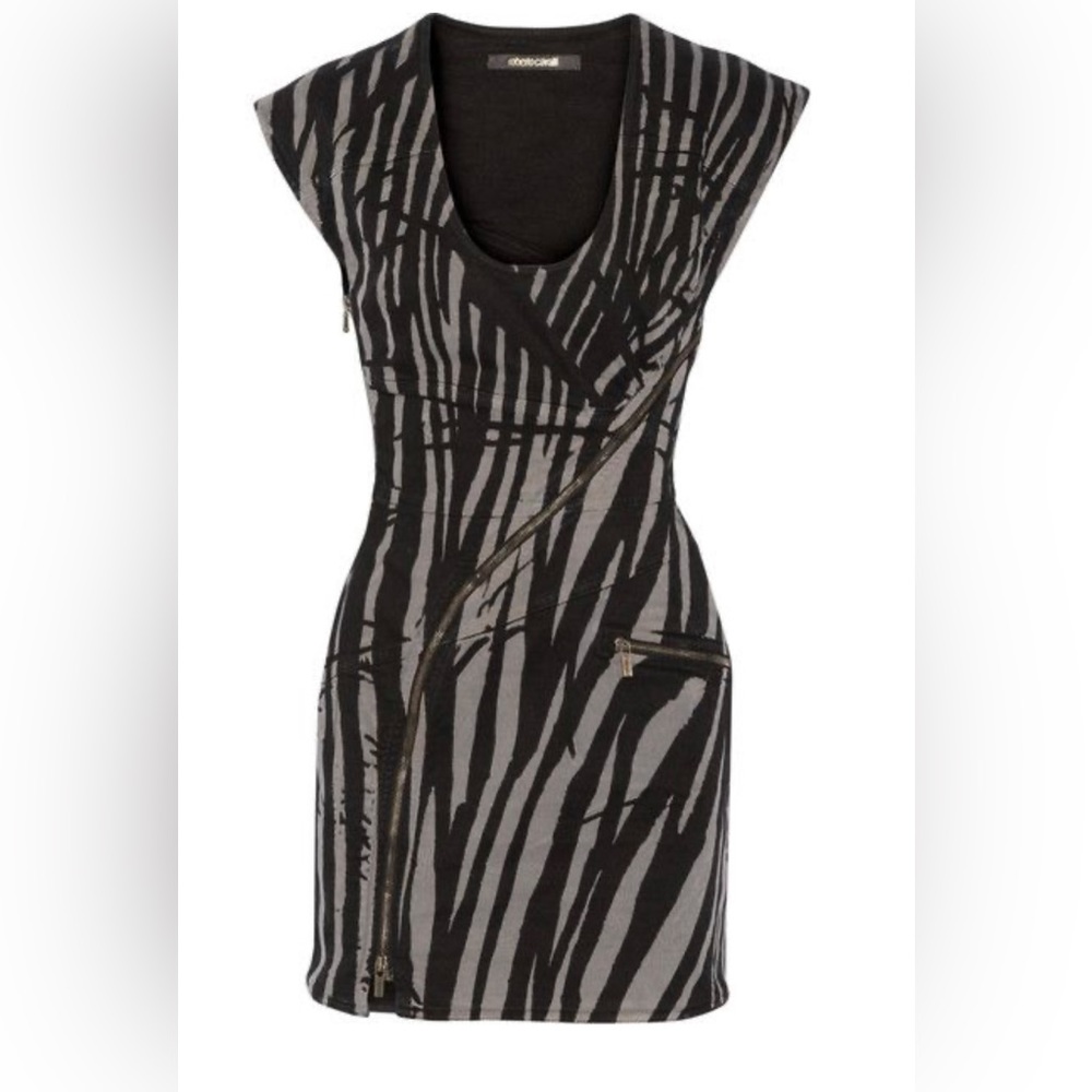 COPY - Roberto Cavalli Tiger-print denim mini dress size 40IT